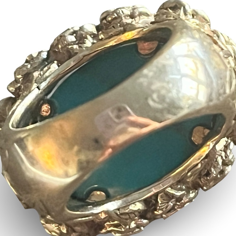 Vintage Gold Over Sterling Silver Turquoise Rose and Stem Floral Ring Size 6.5 - Picture 5 of 7